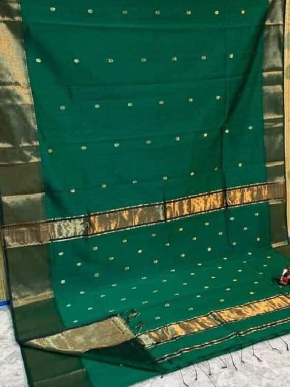 Bottle Green Cotton Silk Saree For Festive Occassion