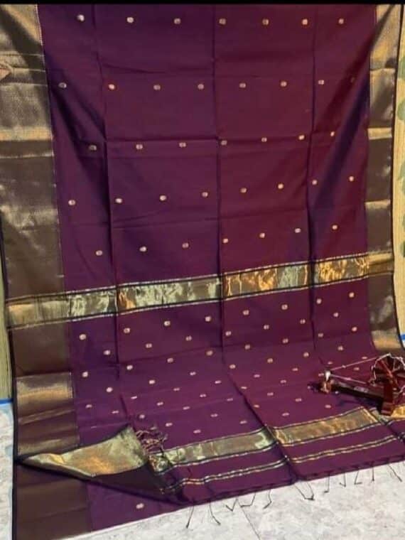 Burgundy Cotton Silk Saree For Festive Occassion