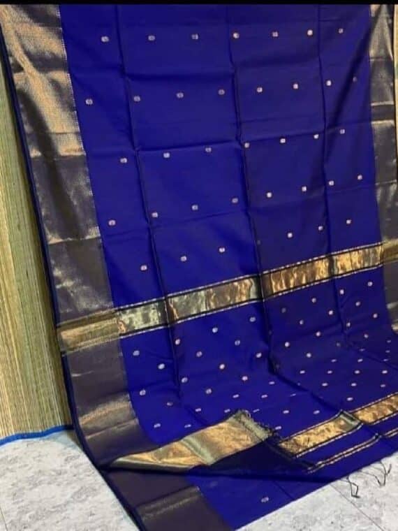 Dark Blue Cotton Silk Saree For Festive Occassion