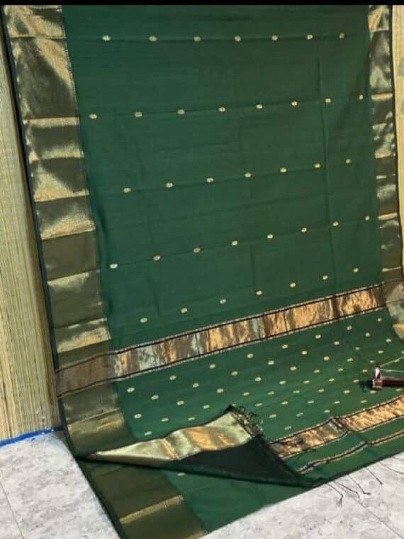 Dark Green Cotton Silk Saree For Festive Occassion