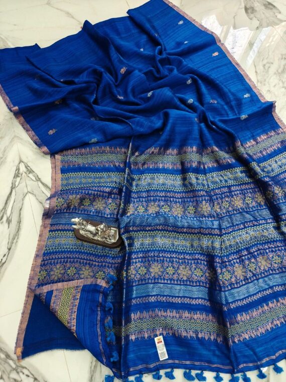 Deep Blue Premium Quality Resham By Wash Matka Pure Silk Saree