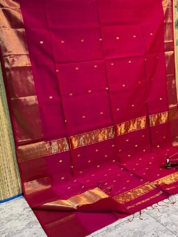 Deep Rani Pink Cotton Silk Saree For Festive Occassion