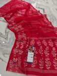 Gorgeous Red Resham Rose Mulin Saree With Blouse Piece