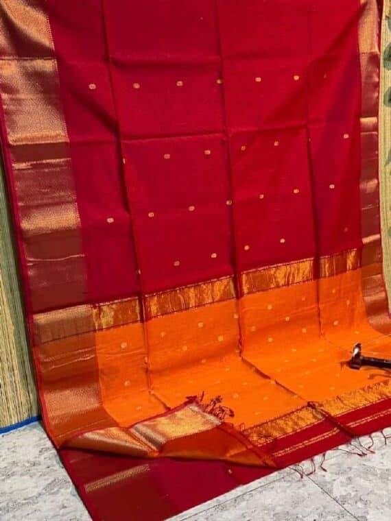 Graceful Red Orange Cotton Silk Saree For Festive Occassion