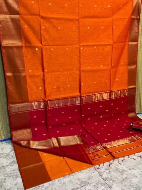 Gracious Orange Red Cotton Silk Saree For Festive Occassion