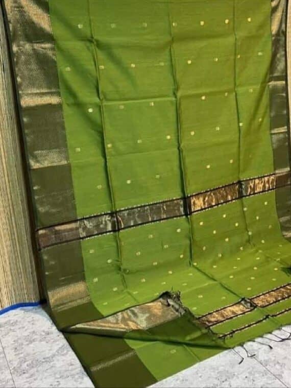 Grass Green Cotton Silk Saree For Festive Occassion
