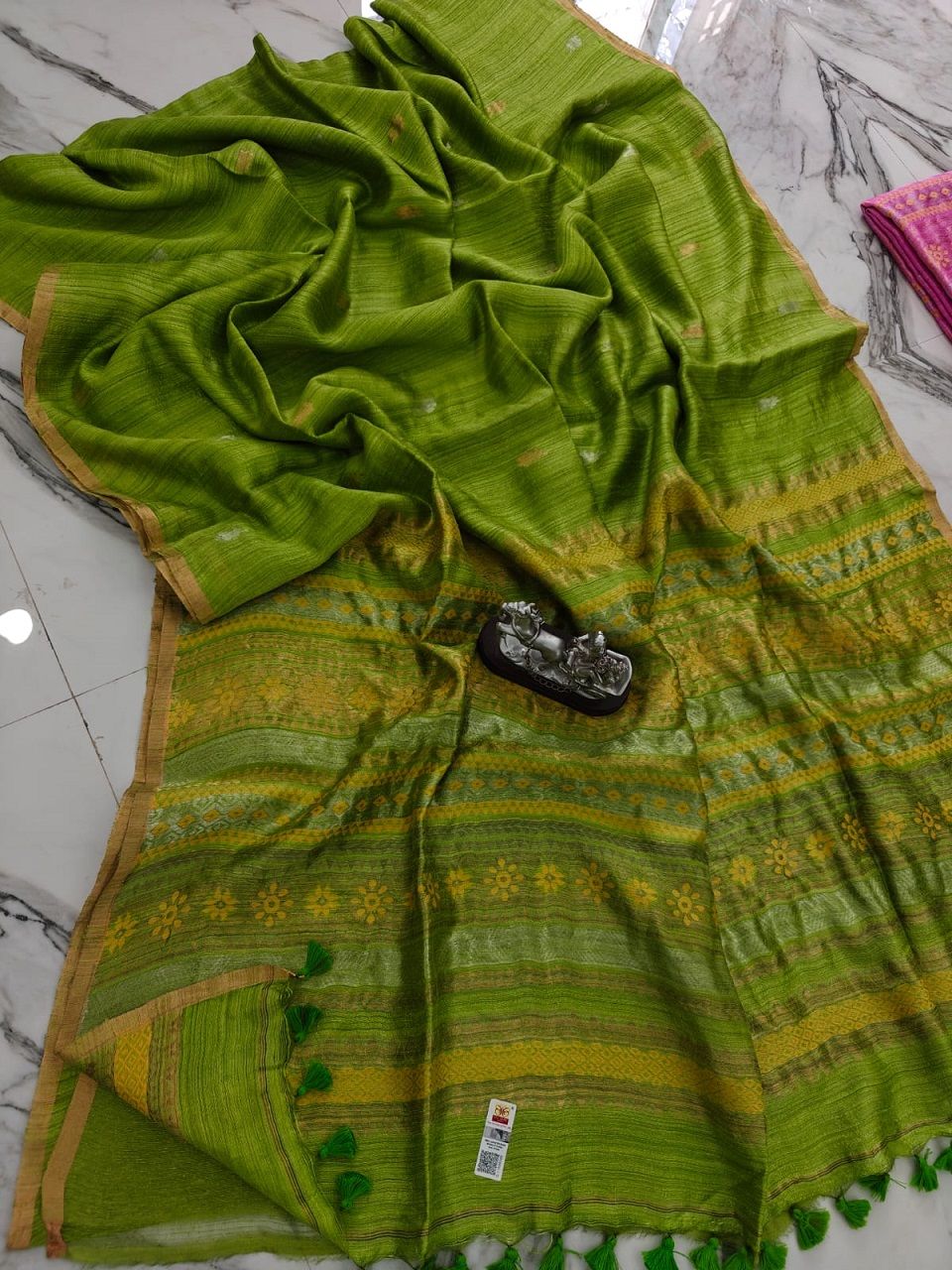 Grass Green Premium Quality Resham By Wash Matka Pure Silk Saree