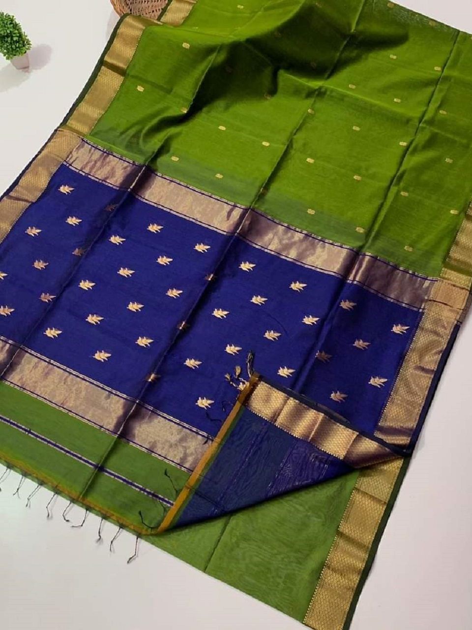 Green Blue Cotton Silk Saree For All Occassion