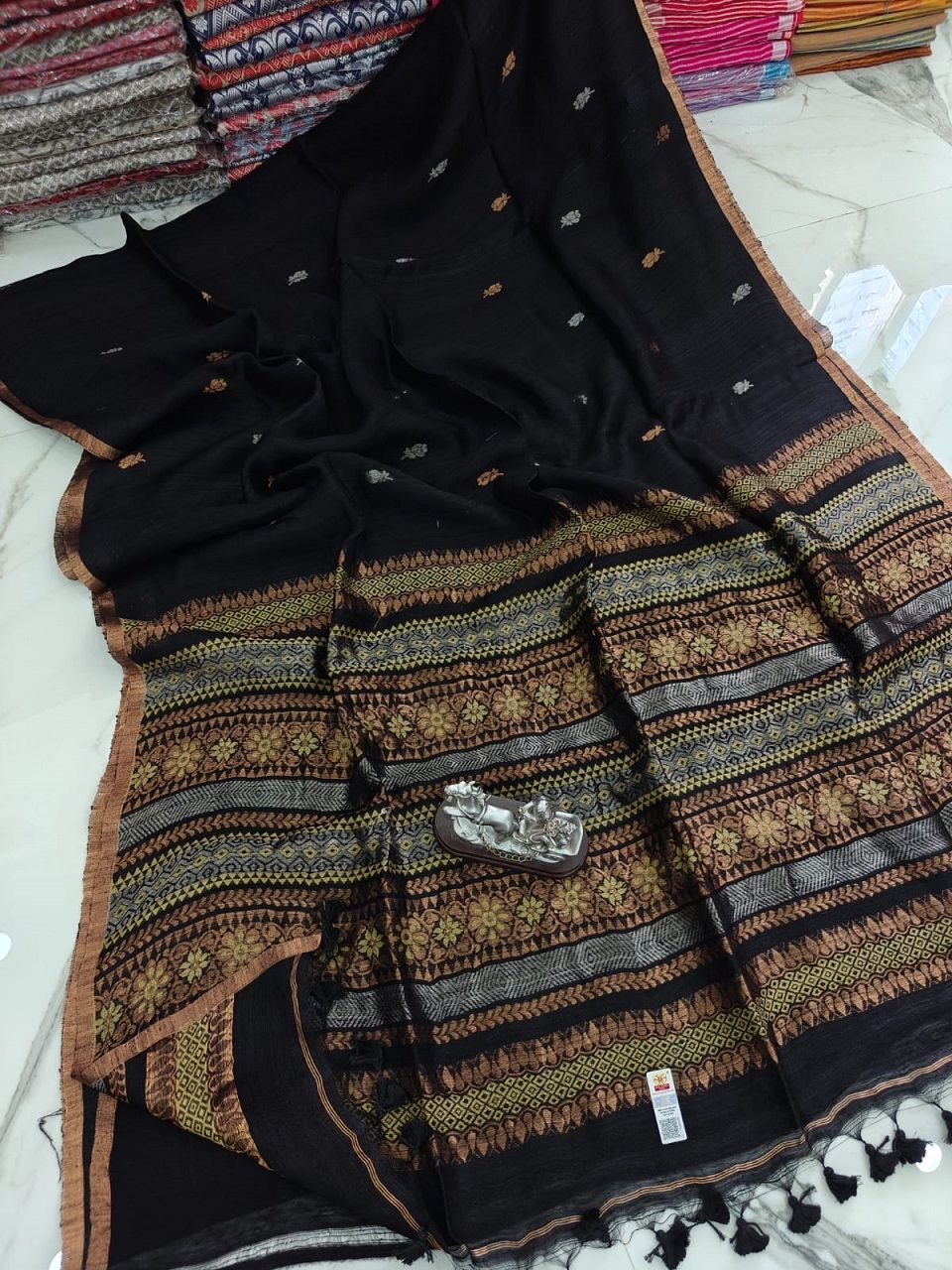 Jet Black Premium Quality Resham By Wash Matka Pure Silk Saree