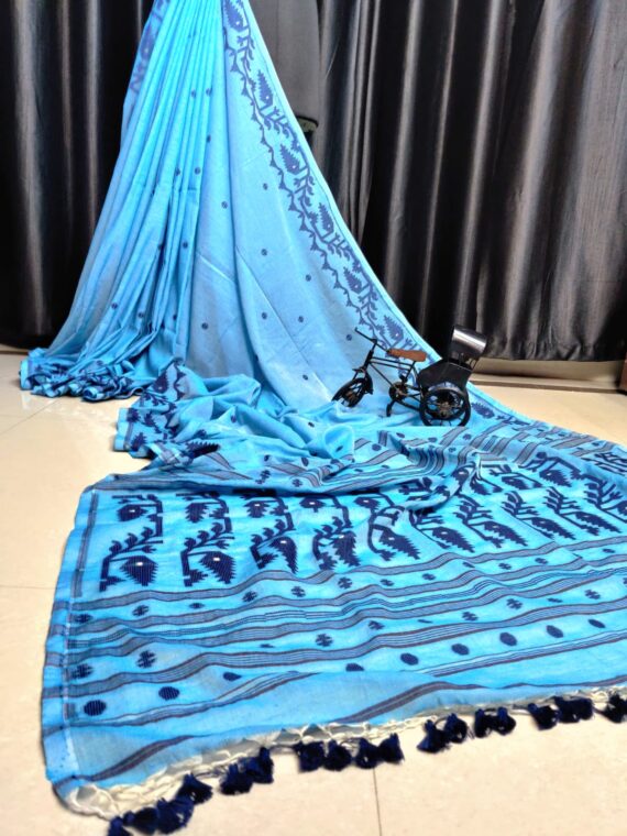 Light Blue Exclusive Mul Cotton Jamdani Saree