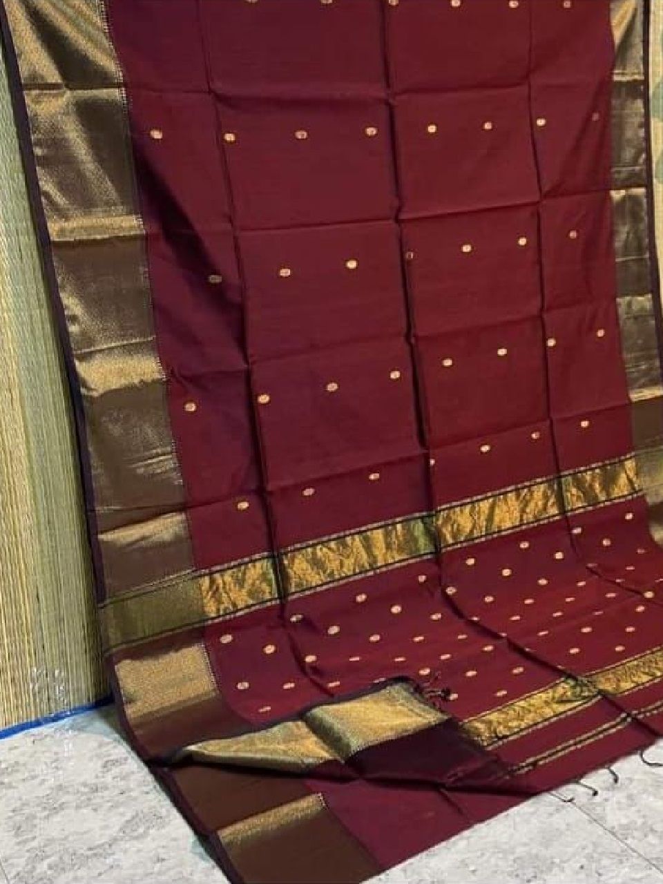 Maroon Cotton Silk Saree For Festive Occassion