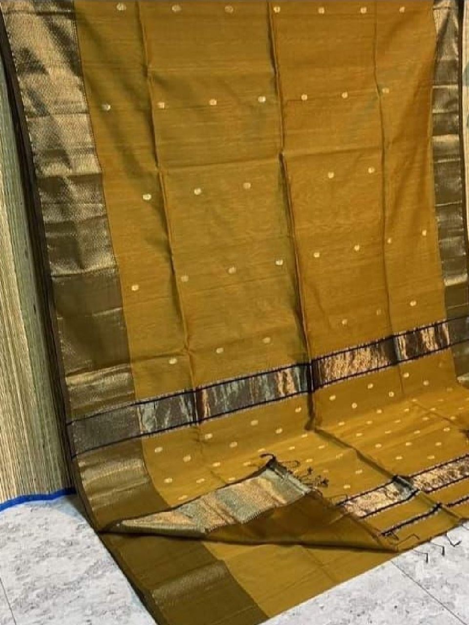Mustard Yellow Cotton Silk Saree For Festive Occassion