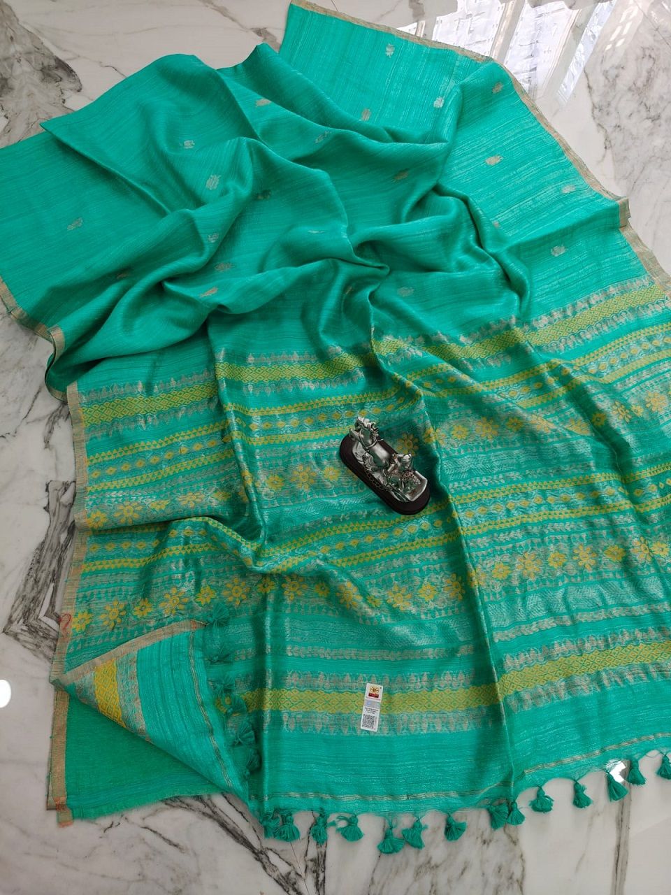 Ocean Green Premium Quality Resham By Wash Matka Pure Silk Saree