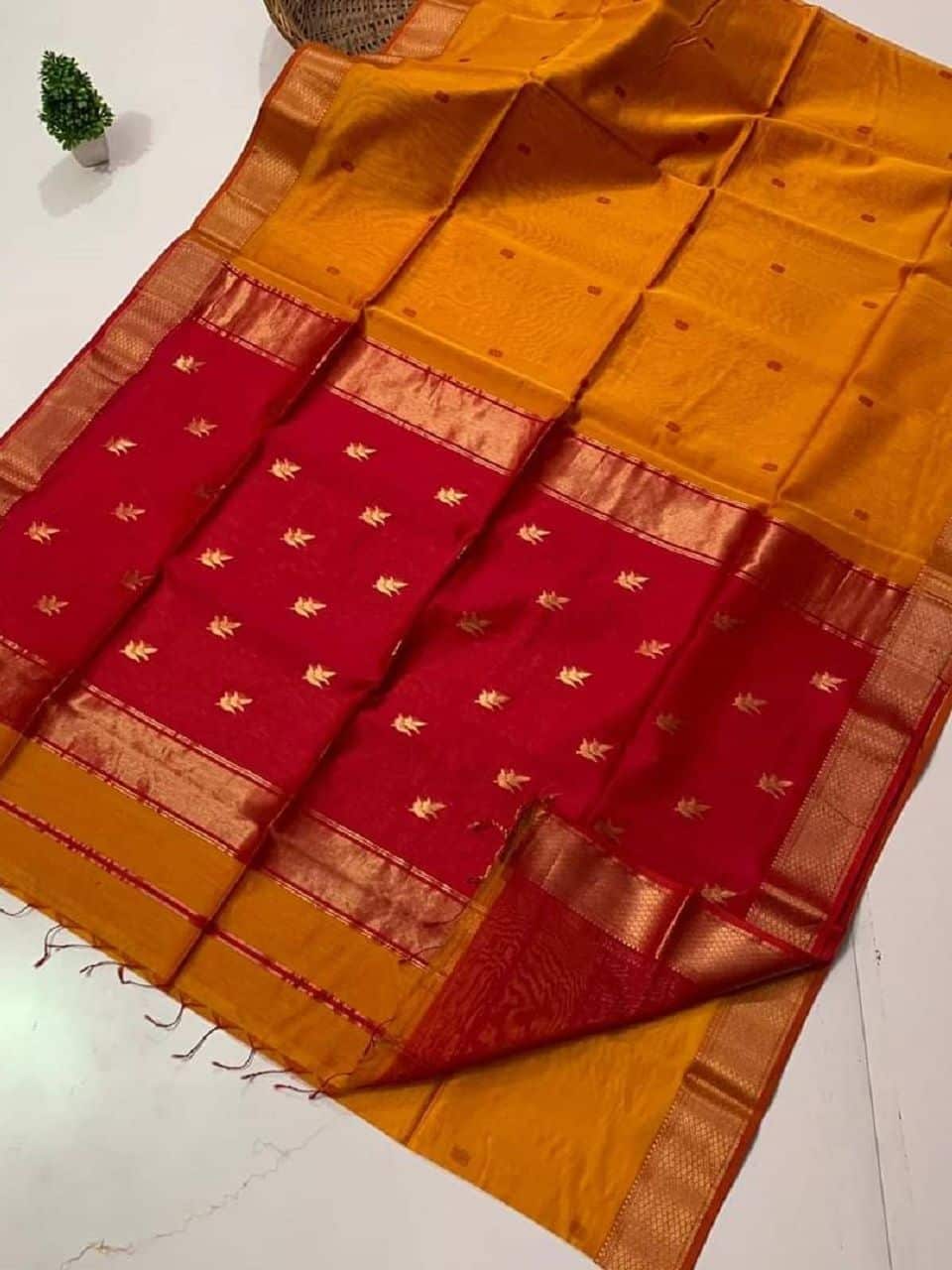 Orange Red Cotton Silk Saree For All Occassion