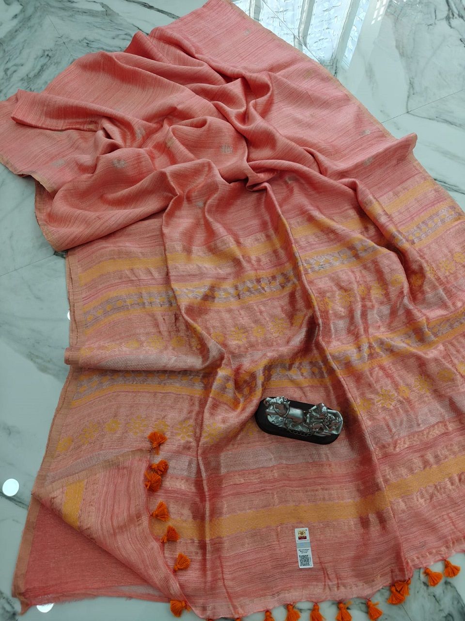 Peach Orange Premium Quality Resham By Wash Matka Pure Silk Saree