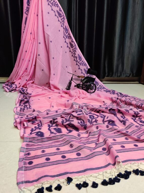 Pink Exclusive Mul Cotton Jamdani Saree