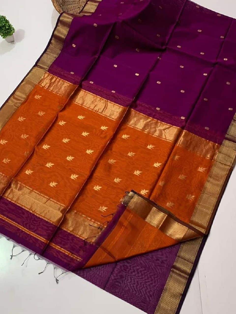 Purple Orange Cotton Silk Saree For All Occassion