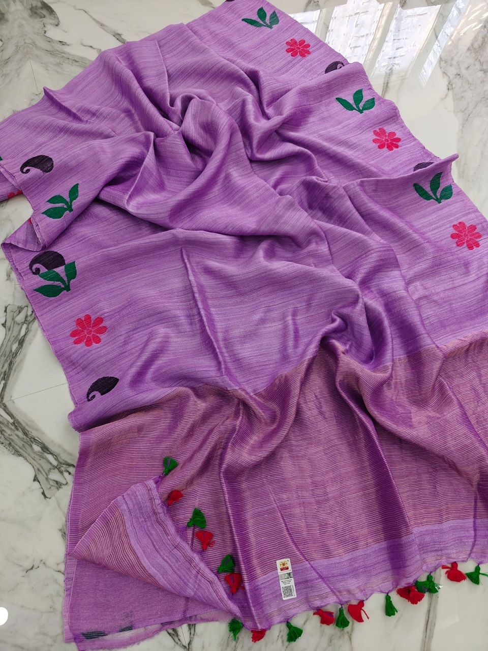 Purple Plain Pure Matka Silk Saree With Artistic Border