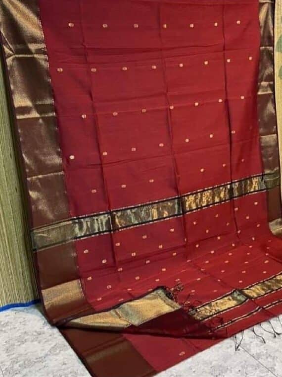 Reddish Brown Cotton Silk Saree For Festive Occassion