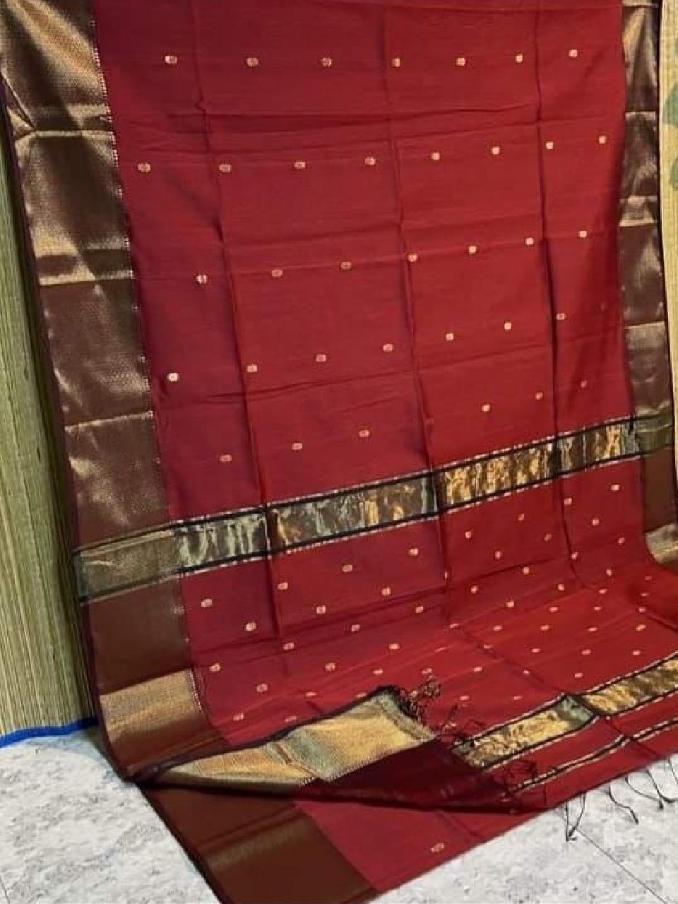 Reddish Brown Cotton Silk Saree For Festive Occassion