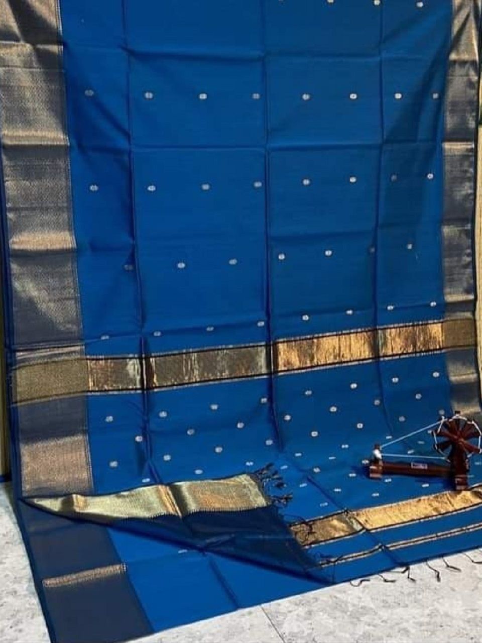 Royal Blue Cotton Silk Saree For Festive Occassion
