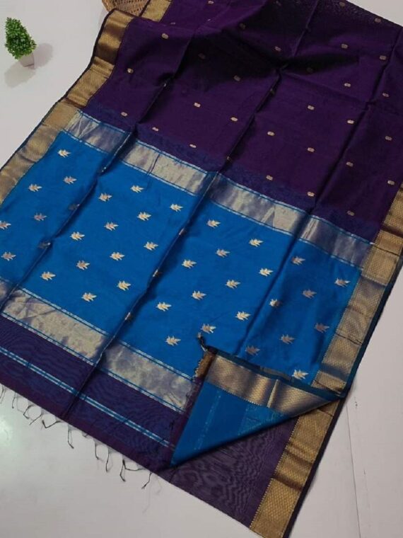 Violet Blue Cotton Silk Saree For All Occassion