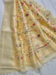 Beautiful Cream Fletcher Silk Linen Saree With Running Blouse