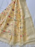 Beautiful Cream Fletcher Silk Linen Saree With Running Blouse