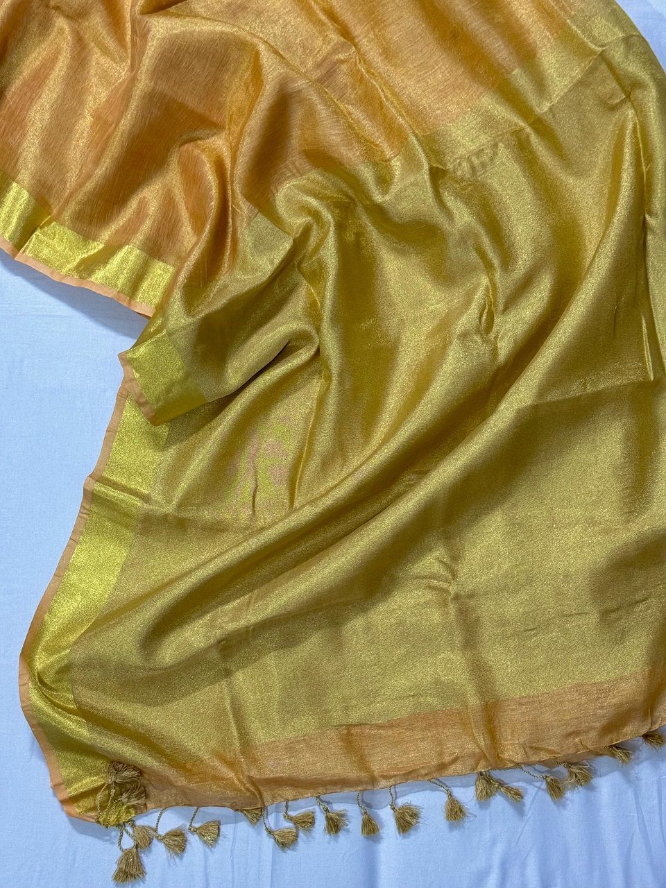 Cream Golden Tissue Linen Saree Linen Saree With Golden Pallu