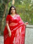 Gorgeous Red Resham Rose Mulin Saree With Blouse Piece