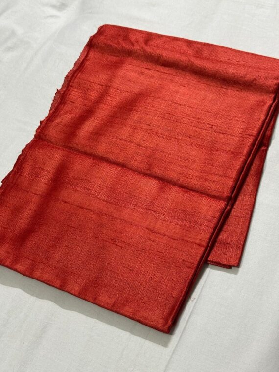 Reddish Orange Pure Tussar Raw Silk Saree For Divine Occassions