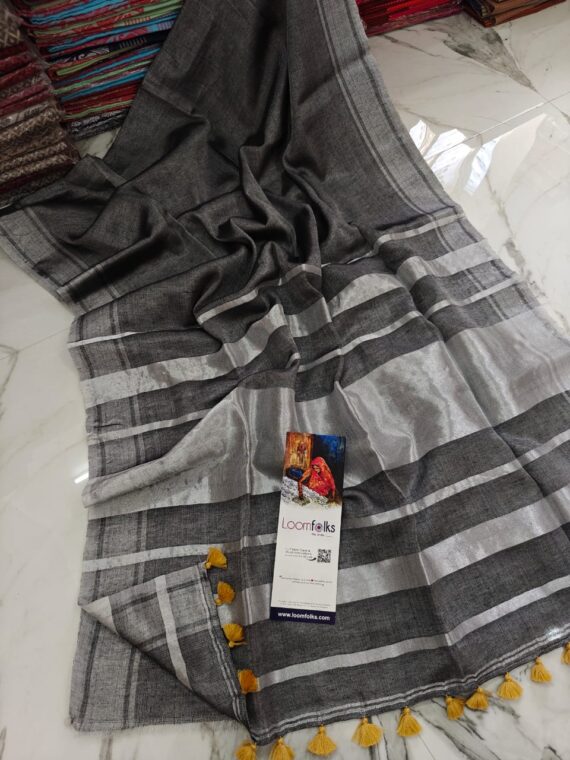 Black Tissue Linen Saree With Running Blouse