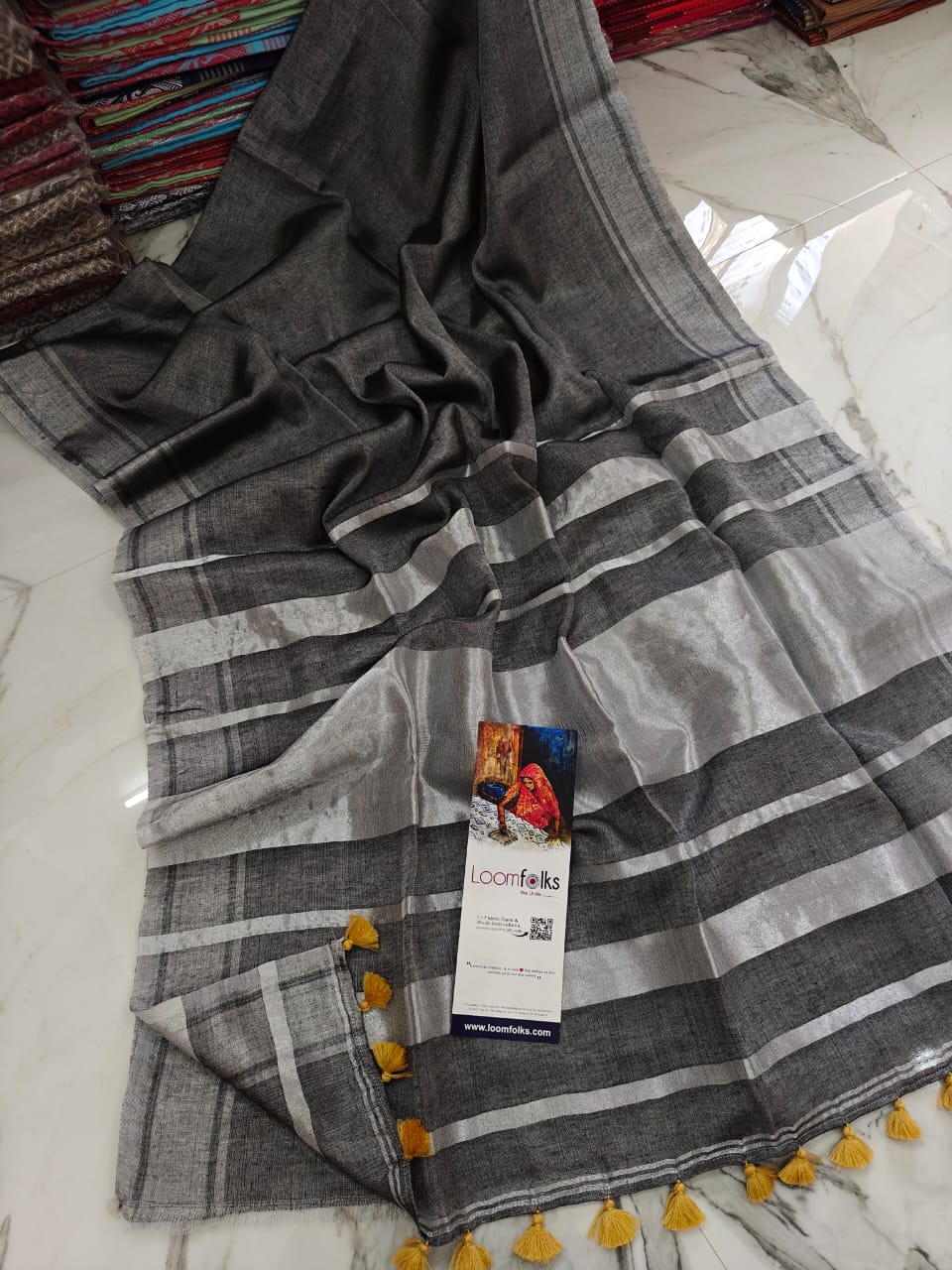 Black Tissue Linen Saree With Running Blouse