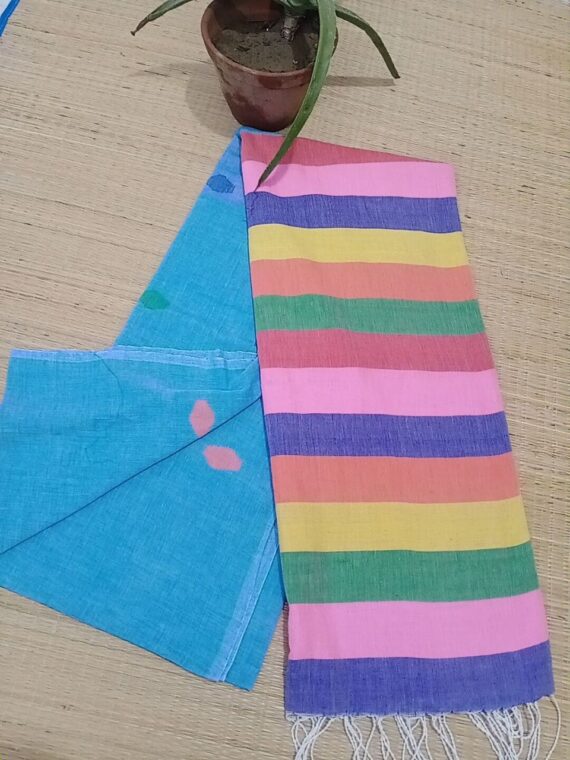 Blue Pure Cotton Soft Saree With Color Filled Pallu
