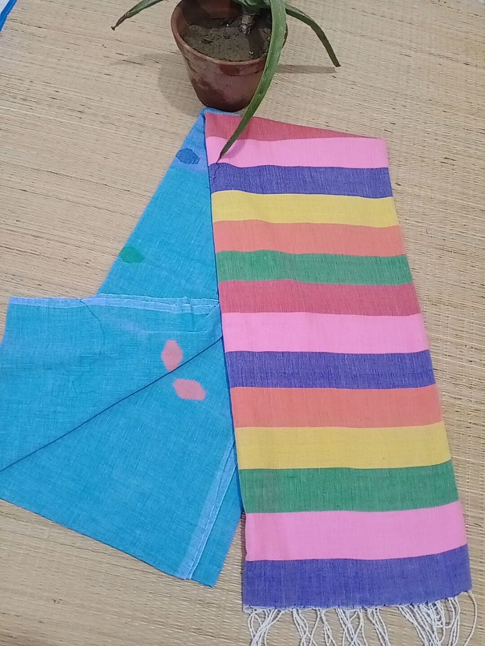 Blue Pure Cotton Soft Saree With Color Filled Pallu
