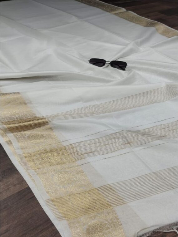 Divine White Kota Cotton Silk Saree With Banarasi Border