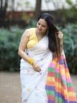 Fresh White Pure Cotton Soft Saree With Color Filled Pallu