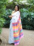 Fresh White Pure Cotton Soft Saree With Color Filled Pallu