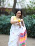 Fresh White Pure Cotton Soft Saree With Color Filled Pallu