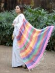 Fresh White Pure Cotton Soft Saree With Color Filled Pallu