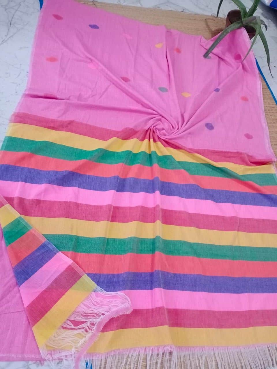 Rosy Pink Pure Cotton Soft Saree With Color Filled Pallu
