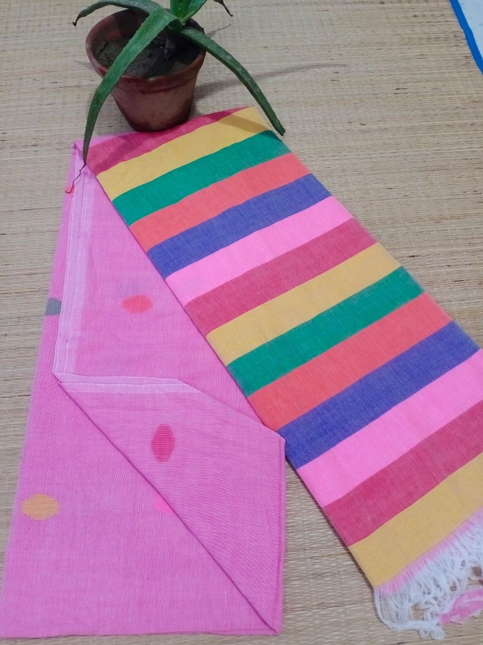 Rosy Pink Pure Cotton Soft Saree With Color Filled Pallu1