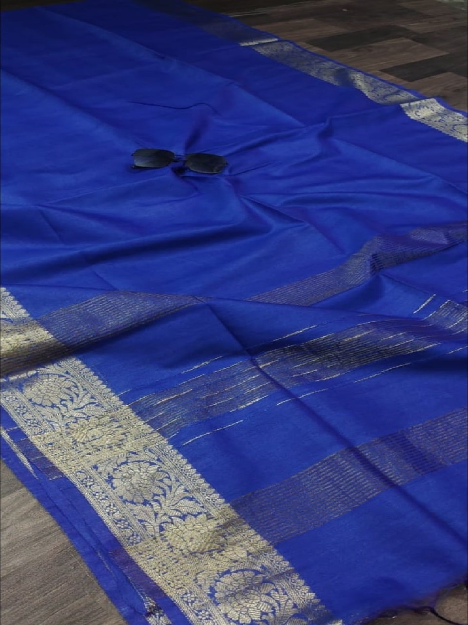 Royal Blue Kota Cotton Silk Saree With Banarasi Border