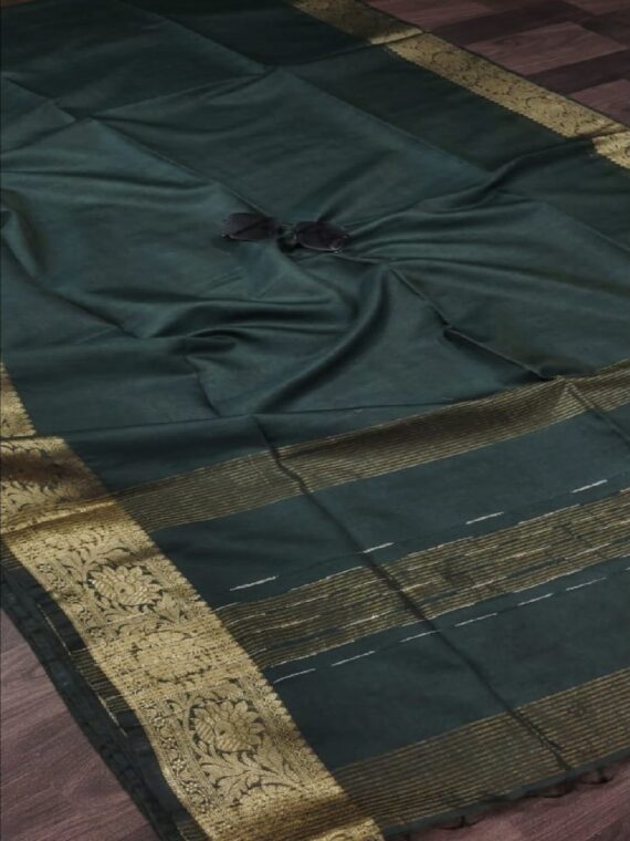 Slate Green Kota Cotton Silk Saree With Banarasi Border