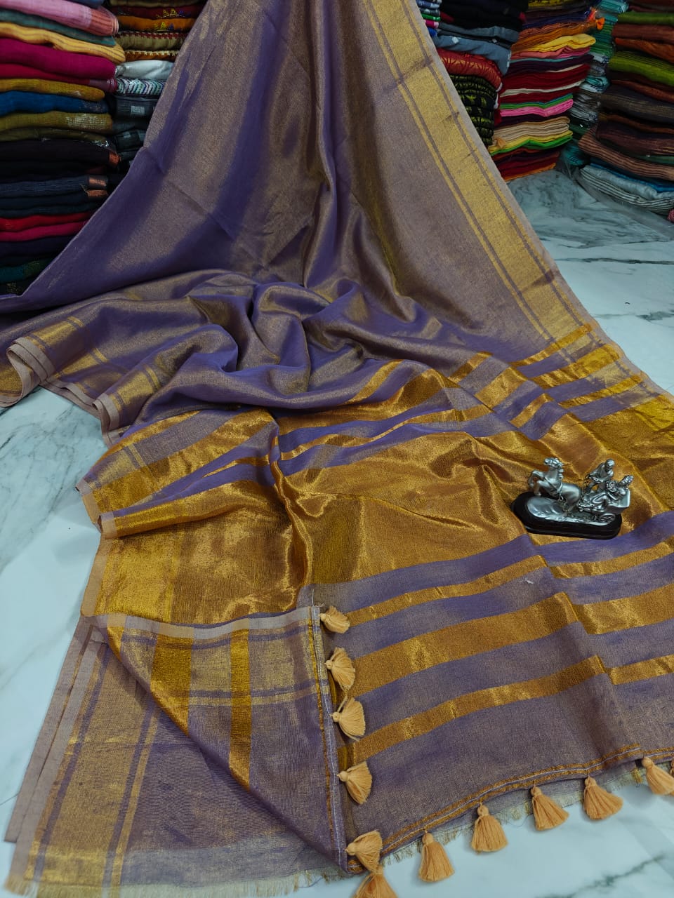 Violet Tissue Linen Saree With Running Blouse