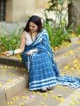 Beautiful Blue Handwoven Cotton Saree With Running Blouse