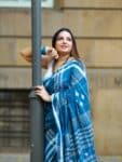 Beautiful Blue Handwoven Cotton Saree With Running Blouse