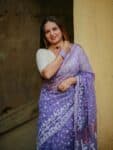 Lavender Lilac Dhakai Cotton Silk Jamdani Saree With Blouse Piece