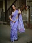 Lavender Lilac Dhakai Cotton Silk Jamdani Saree With Blouse Piece