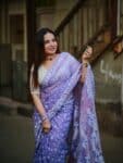 Lavender Lilac Dhakai Cotton Silk Jamdani Saree With Blouse Piece
